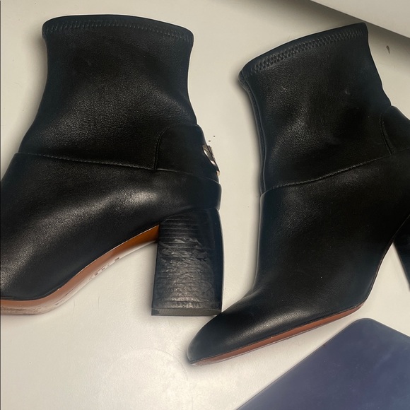 Tory Burch Black Heeled Boots with Silver Accent Genuine Leather - Picture 3 of 4